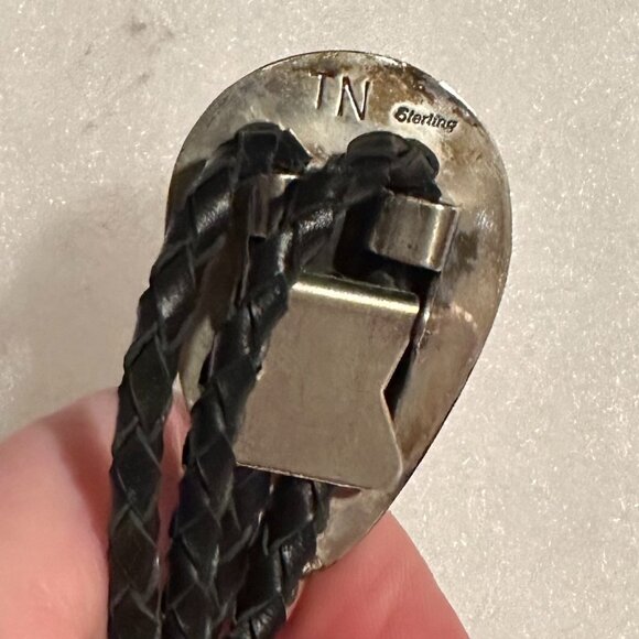 Vintage Navajo Turquoise and Coral Bear Claw Bolo Tie by Thomas Nez - Picture 8 of 9